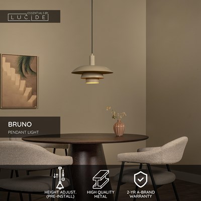 Lucide BRUNO - Pendant light - Ø 38 cm - 1xE27 - Taupe | Essential